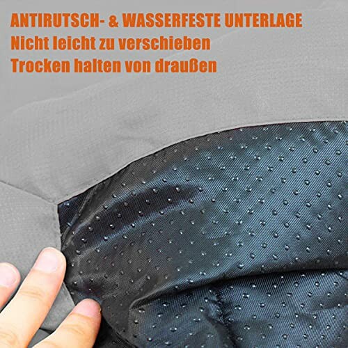 Close-up of anti-slip and waterproof mat with text in German.