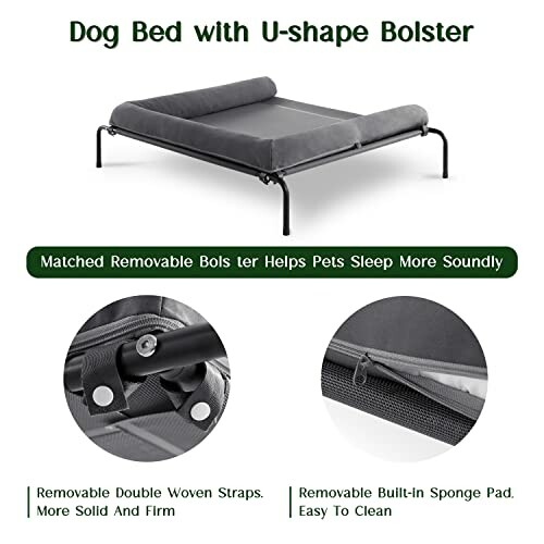 Dog bed with U-shape bolster, removable parts, and easy-clean design.