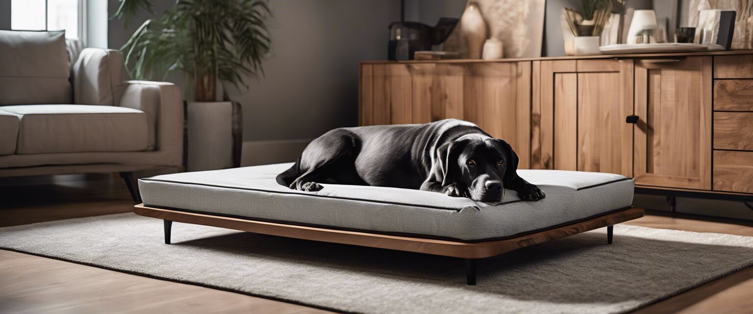 Elevated dog bed in a modern interior