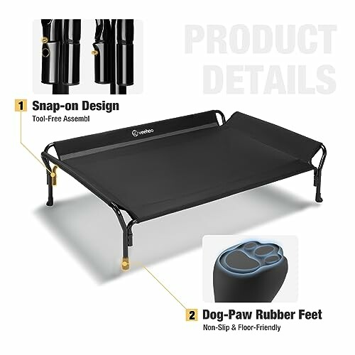 Elevated pet bed with snap-on design and rubber feet