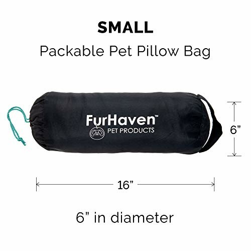 FurHaven small packable pet pillow bag with dimensions.