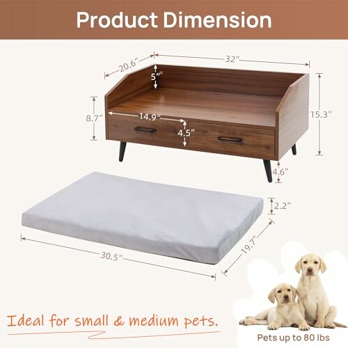 Pet bed dimensions with mattress and dog images