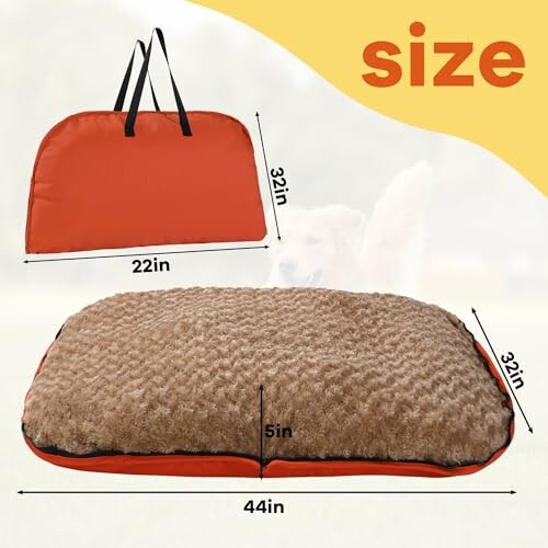 Pet bed with dimensions shown and carrying case.