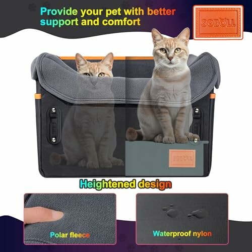 Cat sitting in a Soboll pet carrier with fleece and waterproof nylon features.