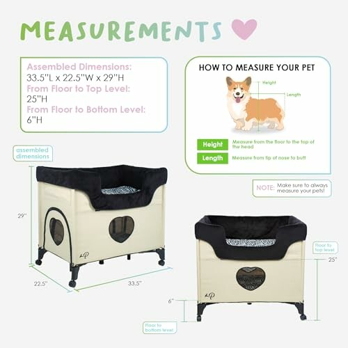 Pet playpen dimensions and measuring guide.