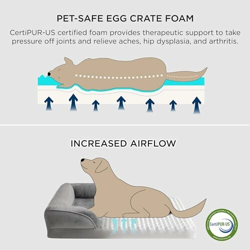 Illustration of pet-safe egg crate foam with increased airflow for therapeutic support.