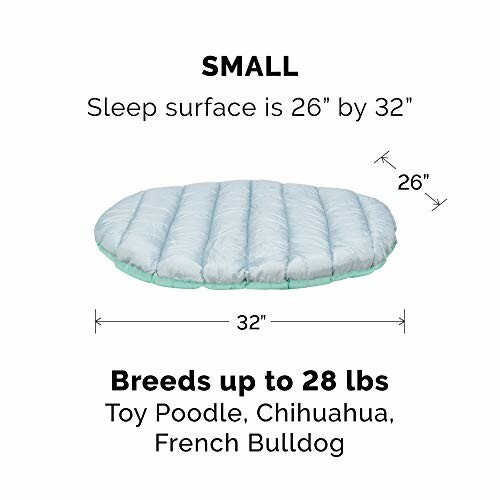 Small pet bed dimensions for breeds up to 28 lbs, 26 by 32 inches.