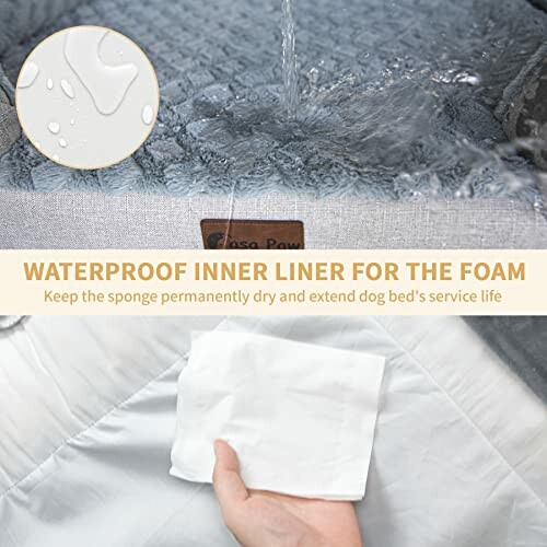 Waterproof inner liner for dog bed foam, preventing moisture.