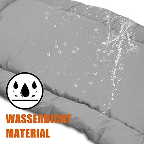 Waterproof material with water droplets and a waterproof icon.